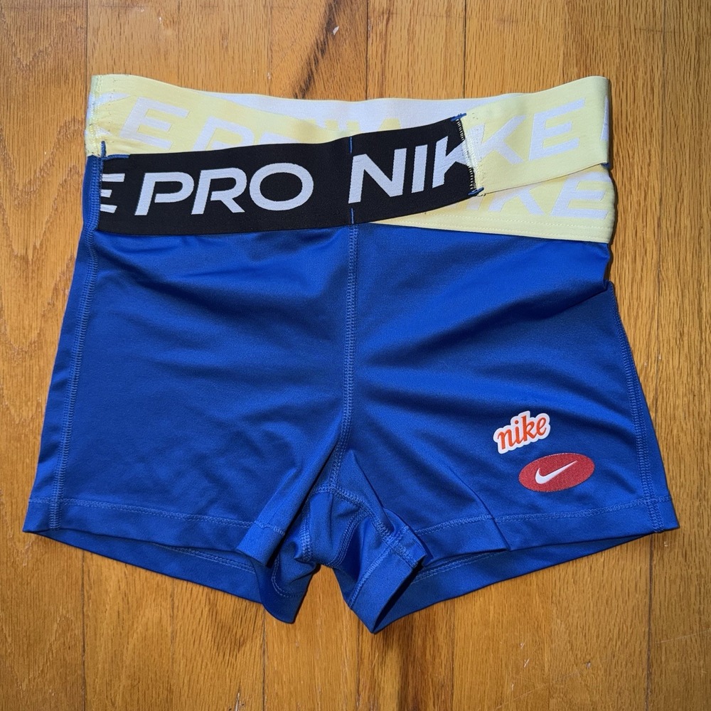 Nike Pro Compression Shorts‎ S Blue Yellow Athletic Running Run Bike Logo Swoosh
